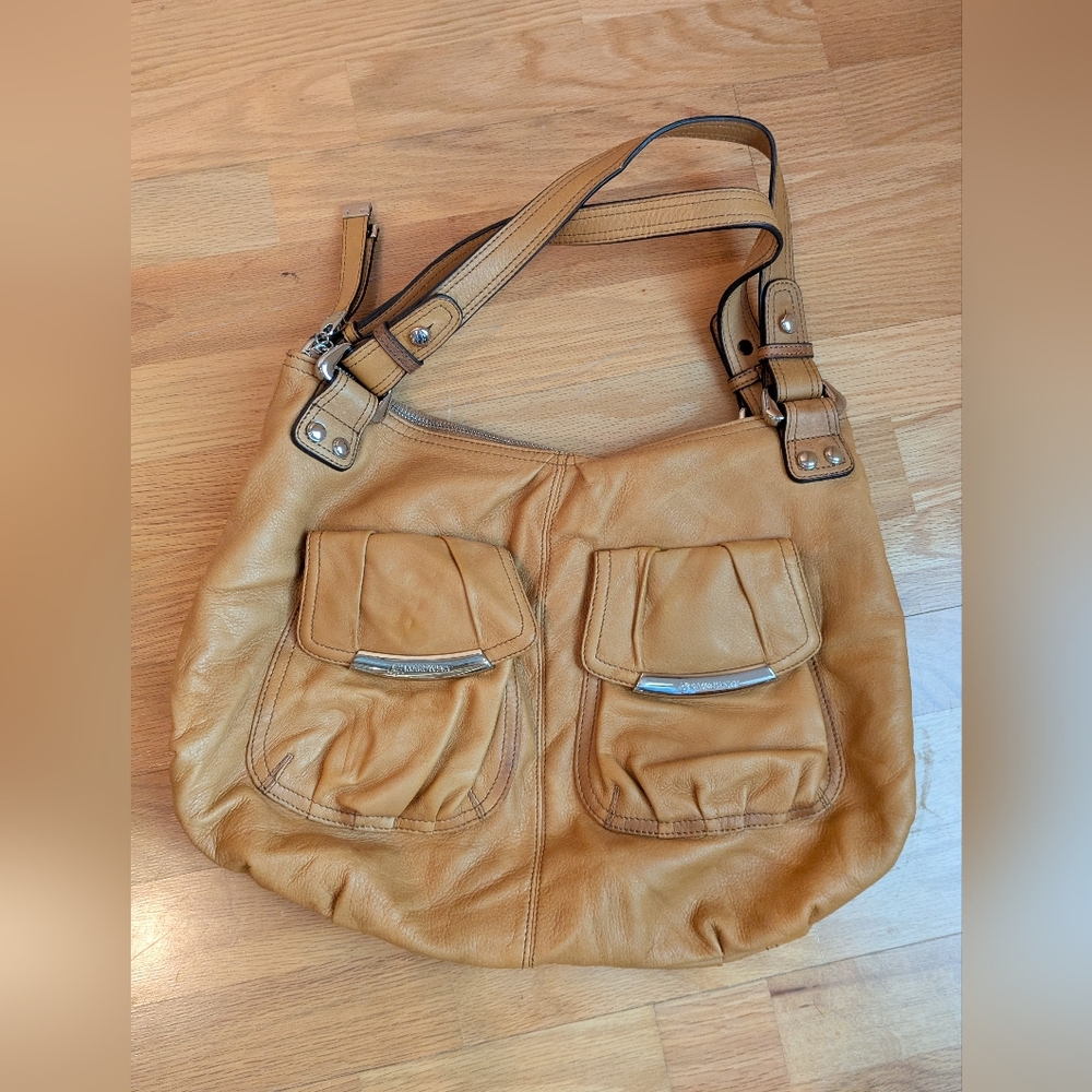 NEW B.Makowsky Spacious Large Yellow mustard Leather Hobo Shoulder Bag